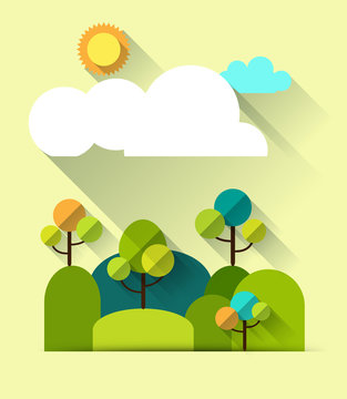 Abstract Paper spring tree and  hills