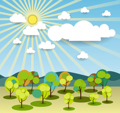 Paper spring tree with sun light