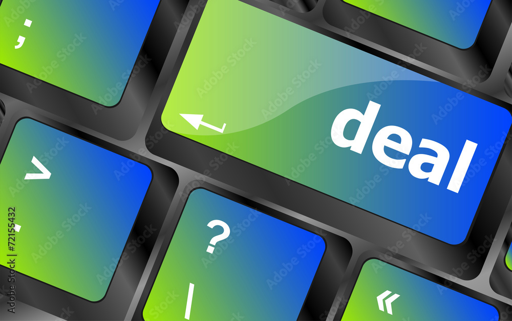 Poster deal button on keyboard with soft focus