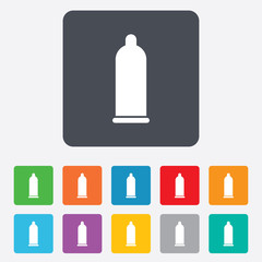 Condom safe sex sign icon. Safe love symbol.