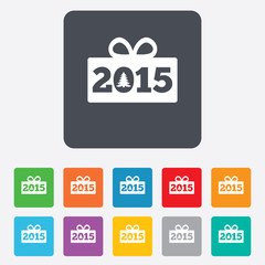 Happy new year 2015 sign icon. Christmas gift.