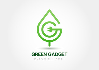 Green leaf with wire, vector logo template. Abstract design conc