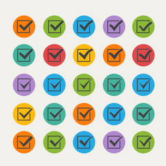 Set of twenty-five different black vector ticks or check marks i