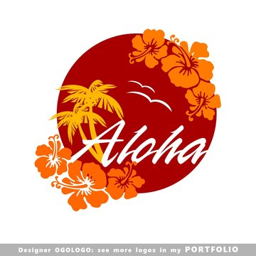 Naklejki aloha, hawaii, leaves, hibiscus, floral, illustrations