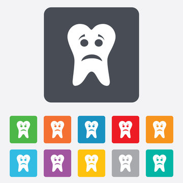 Tooth Sad Face Sign Icon. Aching Tooth Symbol.