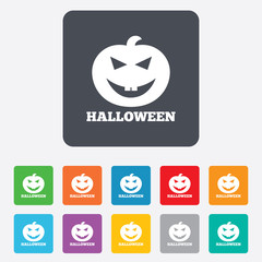 Halloween pumpkin sign icon. Halloween party.