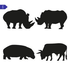 Set of vector silhouettes of large mammals