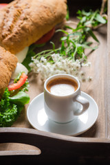 Italian breakfast with espresso and sandwich