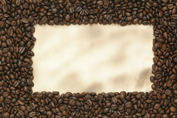Caffe edition, coffee beans on old paper