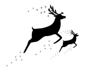 silhouette of a reindeer with a cub