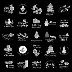 Christmas Icons And Elements Set - Isolated On Black