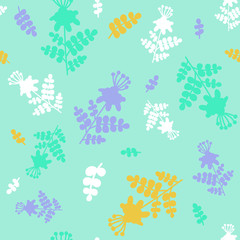 Calm green seamless pattern with imaginary flower silhouettes