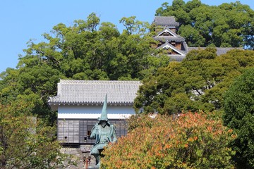 熊本城　加藤清正像と馬具櫓