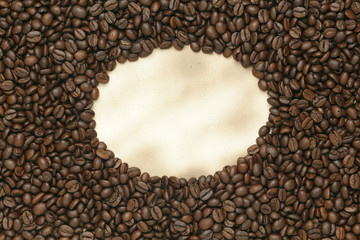 Caffe edition, coffee beans on old paper