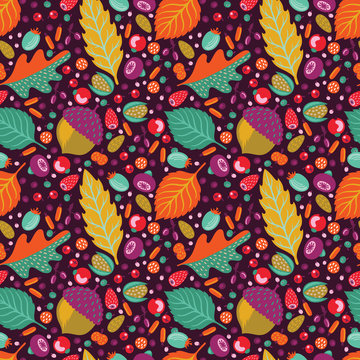 Fototapeta Autumn floral seamless pattern