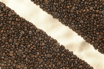 Caffe edition, coffee beans on old paper