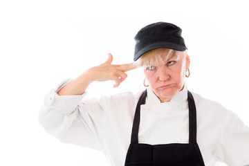 model isolated on plain background hand gesture gun