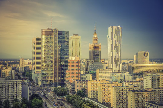 Warsaw financial district in late  afternoon, Poland