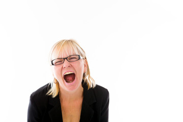 model isolated on plain background furious screaming