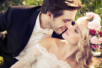 Romantic scene of kissing marriage