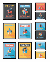 Fototapeta na wymiar Christmas poster banner design flat background set, eps10