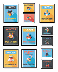 Fototapeta na wymiar Christmas poster banner design flat background set, eps10