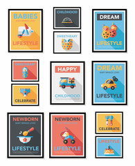 Baby poster flat banner design flat background set, eps10