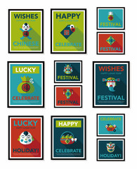 Chinese New Year poster flat banner design flat background set,
