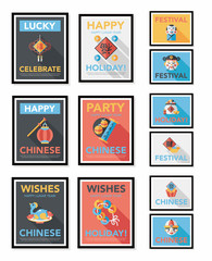 Chinese New Year poster flat banner design flat background set,