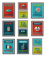 Sport poster flat banner design flat background set, eps10