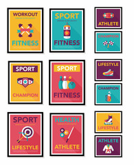 Sport poster flat banner design flat background set, eps10