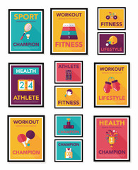 Sport poster flat banner design flat background set, eps10