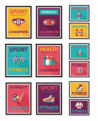 Sport poster flat banner design flat background set, eps10