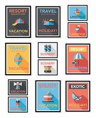 Travel poster banner design flat background set, eps10