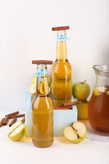 Still life with tasty apple cider and fresh apples