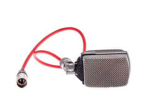vintage  microphone with red cable for lead vocal on live gig  o