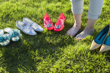 Shoes that are arranged in lawn