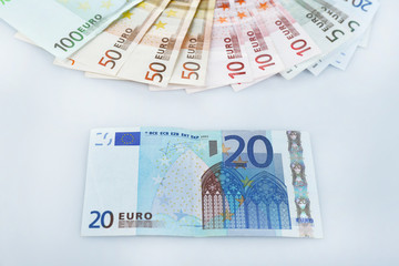 Euro banknotes isolated on white