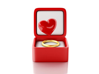 red hearts in a gift box. love concept. 3d illustration