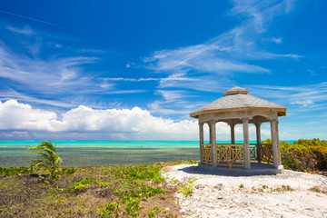 Traditional Caribbean arbor on shore