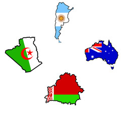 Map in colors of Algeria,Argentina,Australia,Belarus