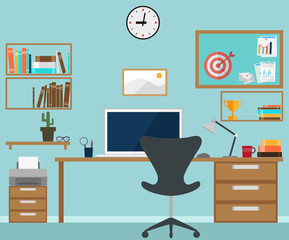 Workspace interior with office objects