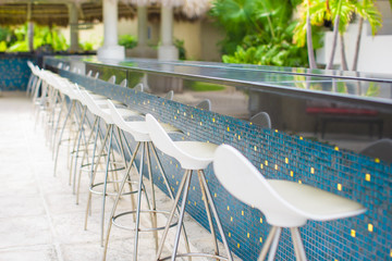 Outdoor cafe on tropical beach at Caribbean