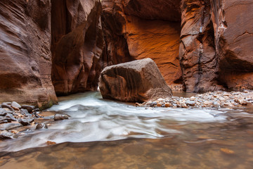 Hiking in The Narrows, Zion national park, Utah