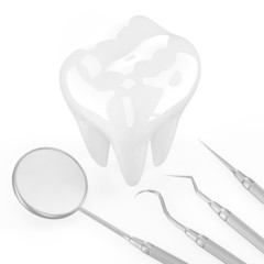 dentist tools and tooth