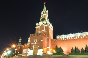 Kremlin's Spassky Tower illuminated at night