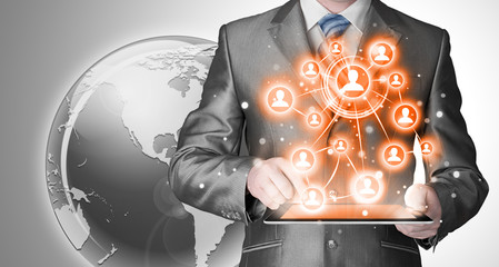 Business man using tablet PC social connection