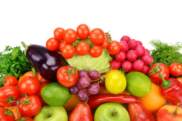Fototapeta na wymiar set of fruits and vegetables isolated on white background