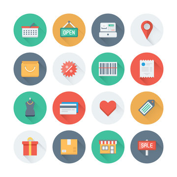 Pixel perfect shopping and market flat icons