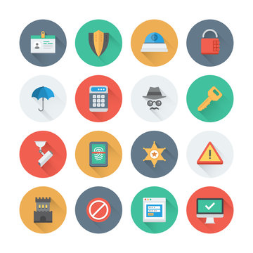 Pixel perfect security and protection flat icons